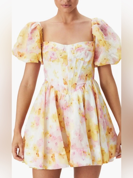 Bardot Dresses & Skirts - BARDOT
Kiah Floral Print Corset Puff Sleeve Minidress In Pink